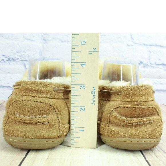 LL Bean Brown Suede Wicked Good Shearling Lined Moccasin Slippers Size 10 M - Picture 6 of 9